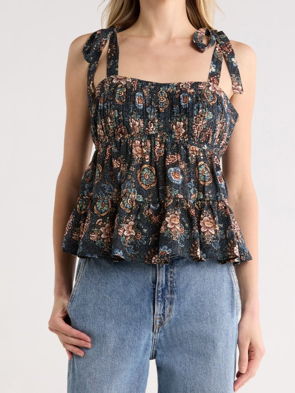 NWT ULLA JOHNSON Syma Top Twilight Dark Floral Tie Strap Shirred Size 0